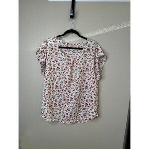 Active USA Women's White‎ Floral Blouse Size 2XL short sleeve v-neck polyester